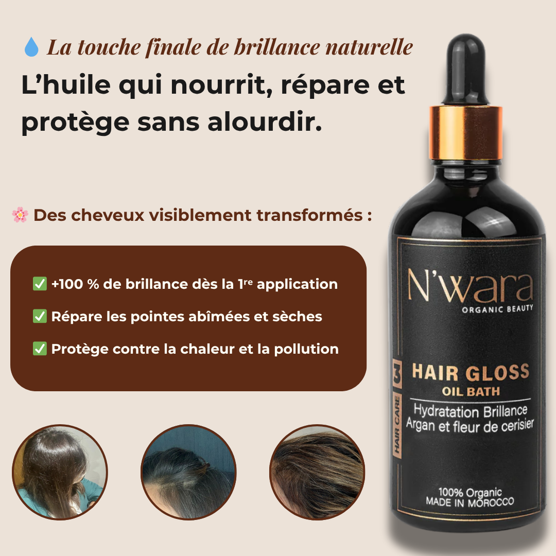 03 Hair Gloss – Huile capillaire 100 % naturelle, brillance et réparation