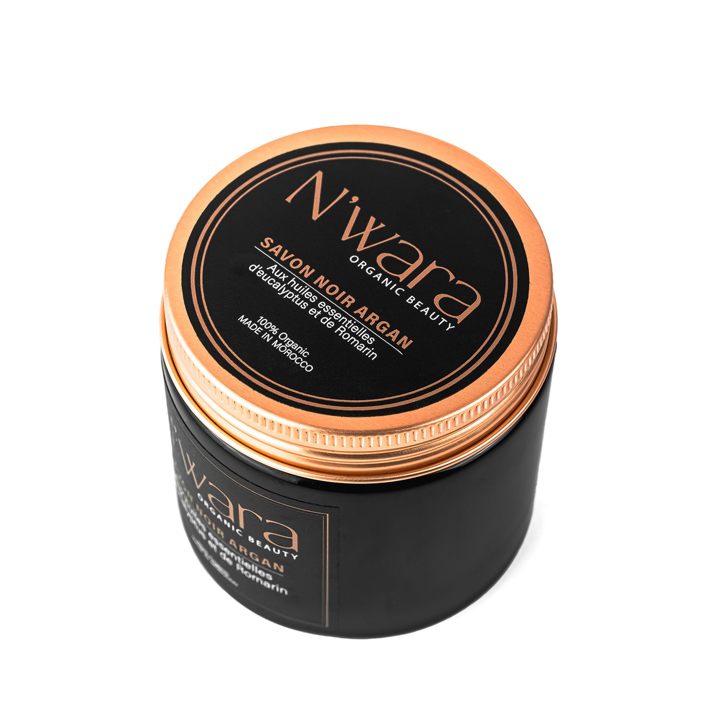 Savon noir argan aux huiles essentielles d’eucalyptus et romarin 200gr